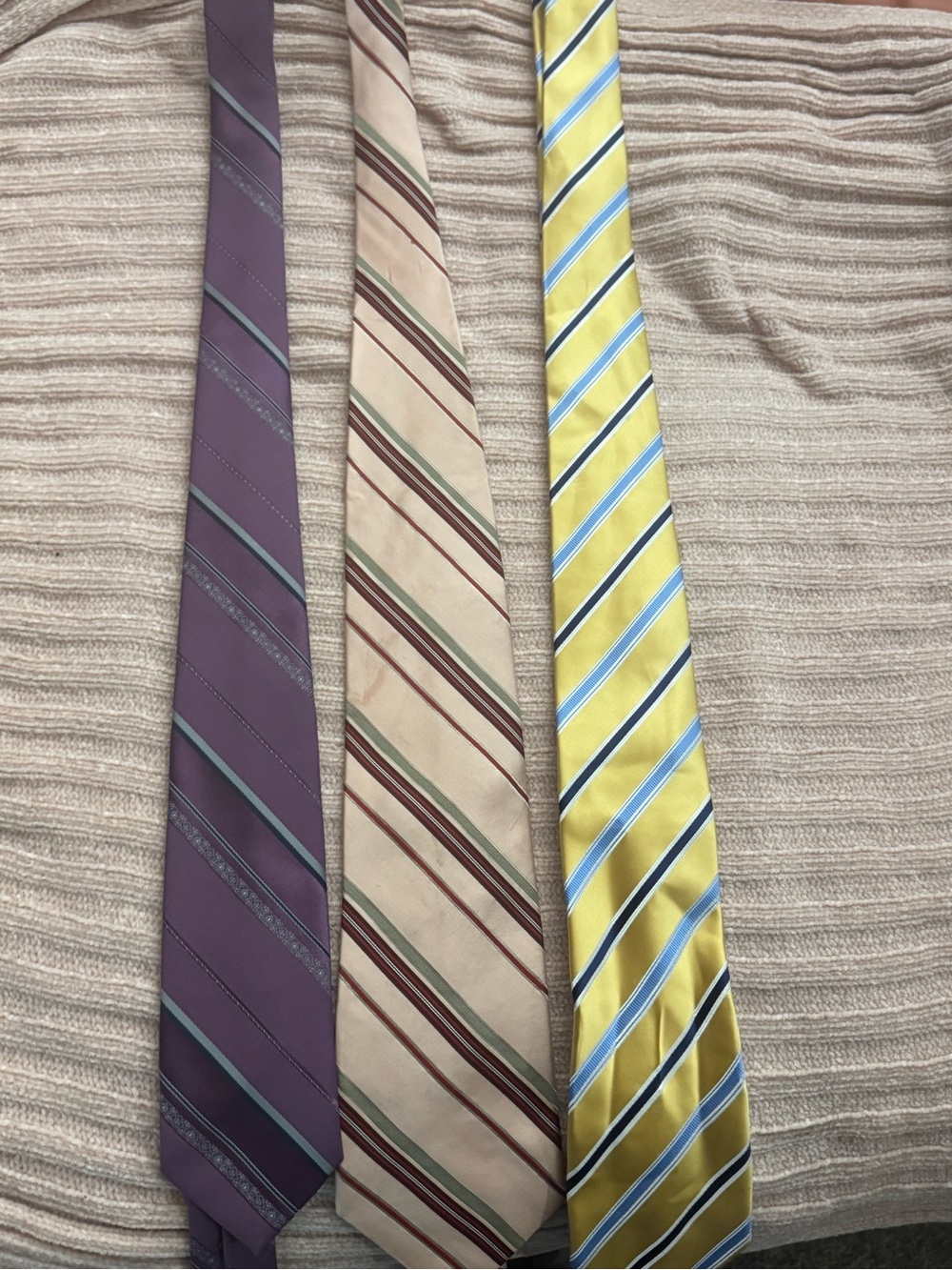Three-Striped Silk-Blend Ties in Purple, Cream & Yellow